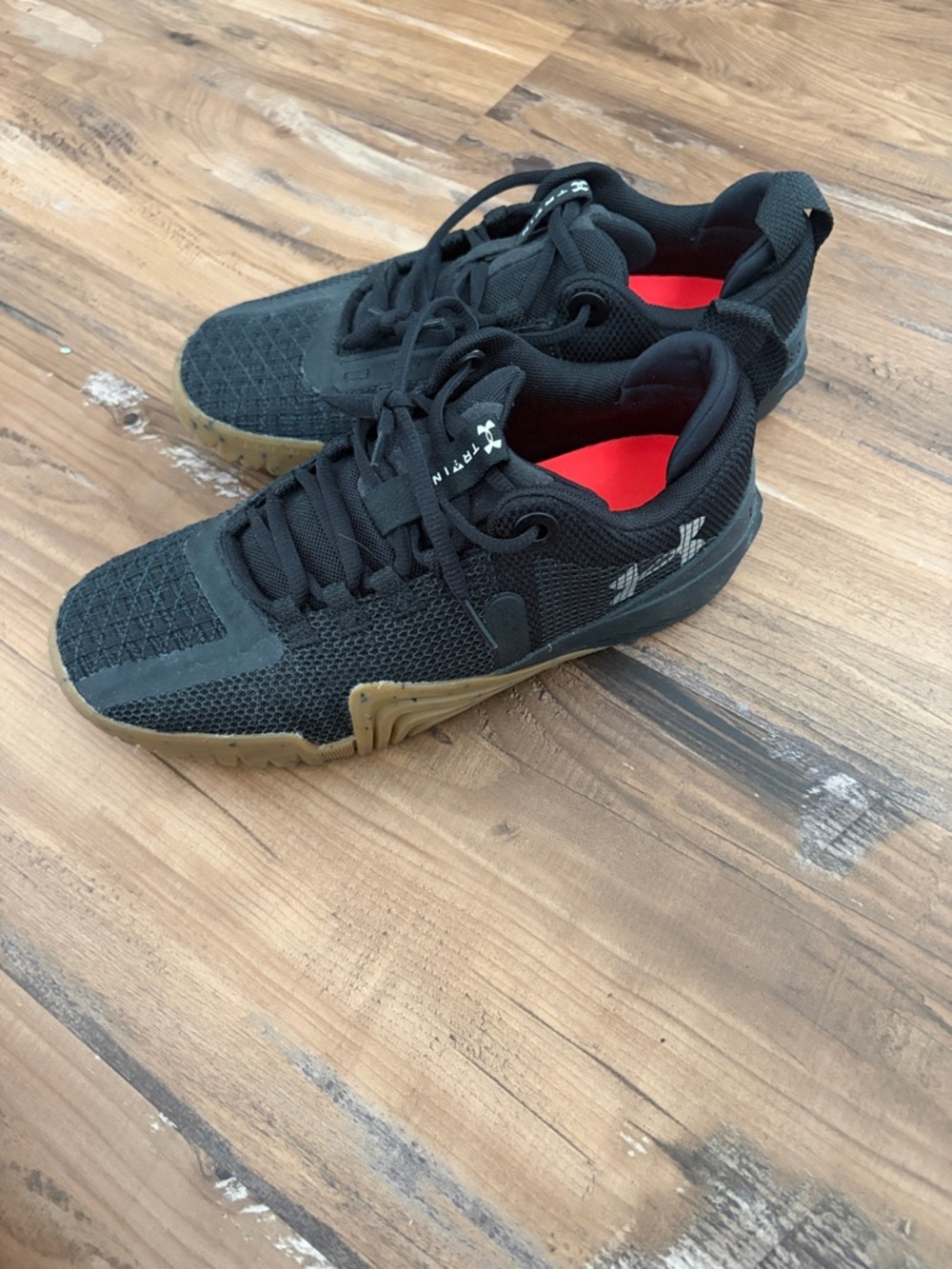 Under Armour Black and Gum Training Sneakers with Red Liner